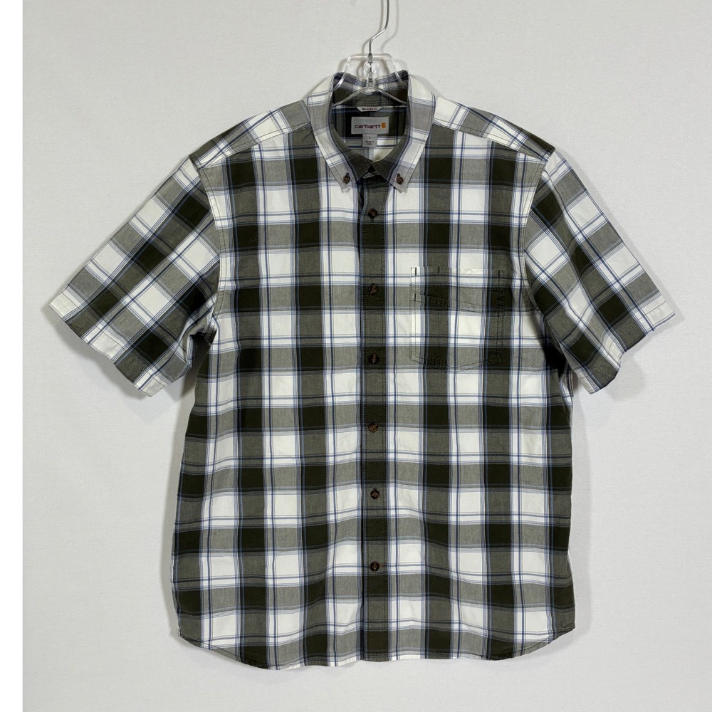 Carhartt Mens Relaxed Fit Plaid Short Sleeve Button Down Shirt Olive L 103005